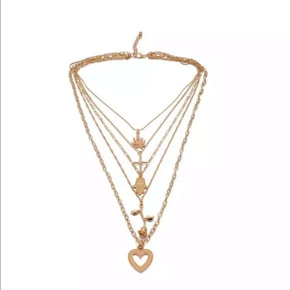 layered Heart rose hamsa cross necklace - Picture 3 of 3